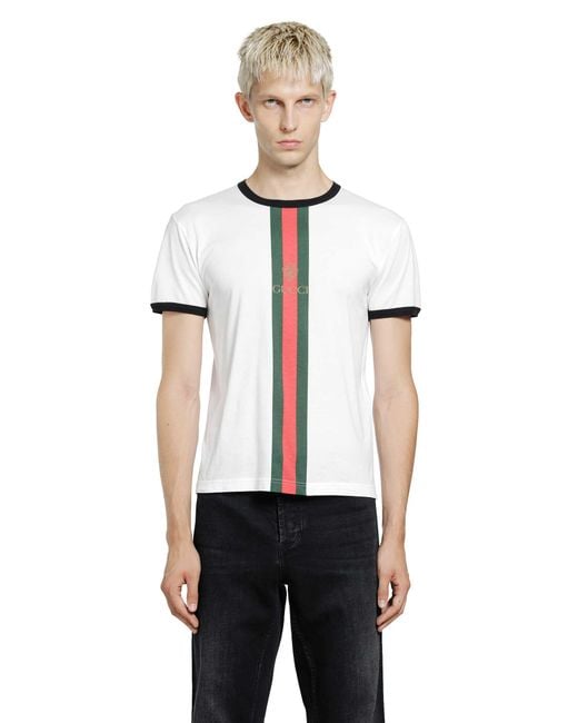 Gucci White Web And Crest T-Shirt for men