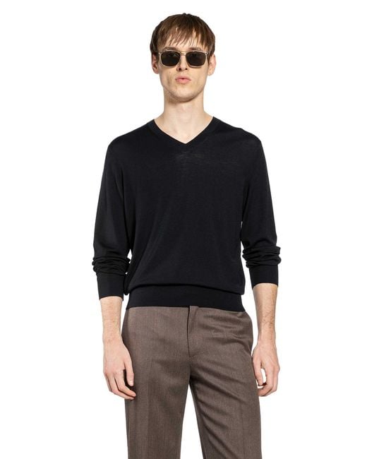 Tom Ford Black Wool V-Neck Sweater for men