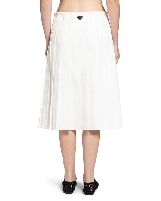 Prada White Pleated Midi Skirt
