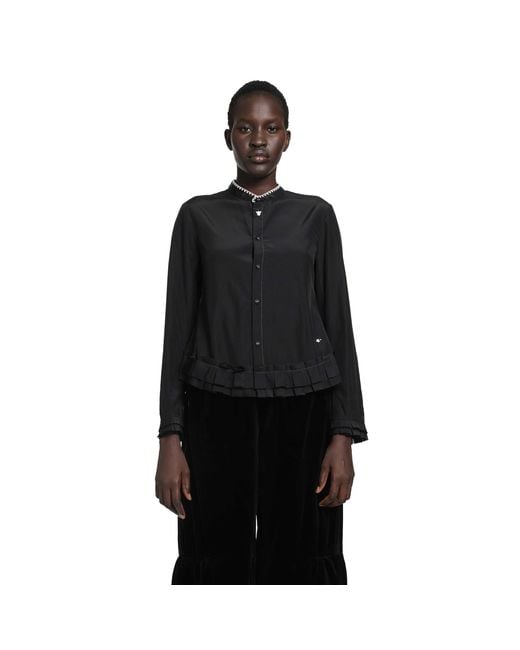 Renli Su Black Silk And Cotton Fitted Blouse