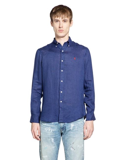 Polo Ralph Lauren Blue Custom Fit Linen Shirt for men