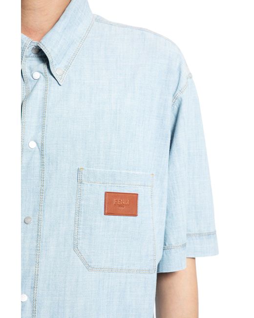 Fendi Blue Shirt In Chambray for men