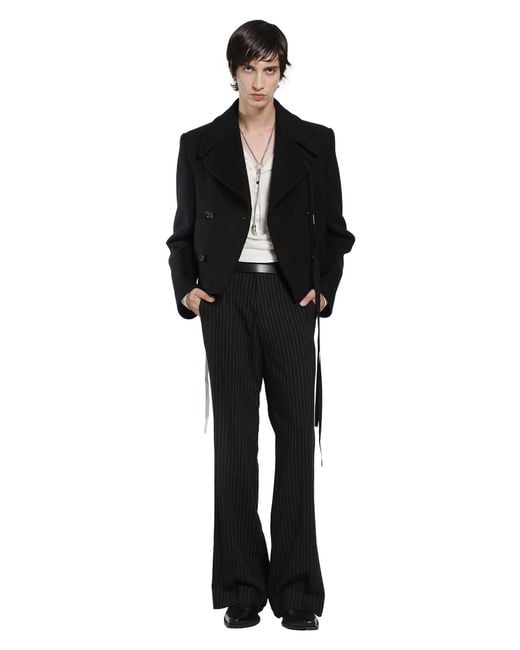 Ann Demeulemeester Black Stefan Chalk Stripe Flared Trousers for men