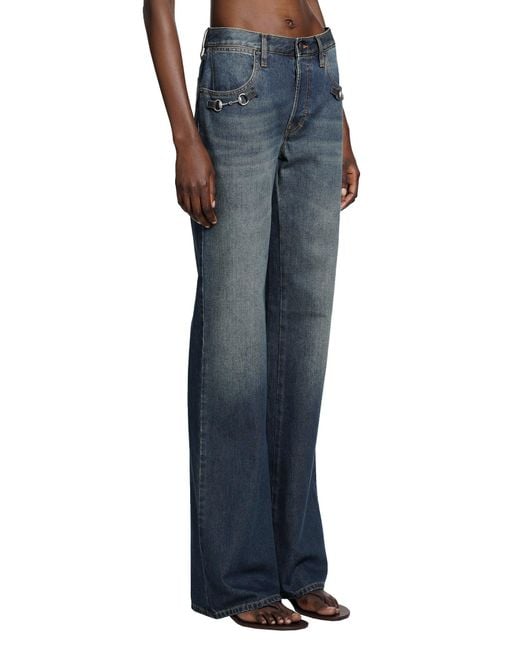 Gucci Blue Cotton Denim Pants With Horsebit