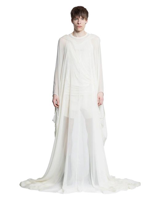 Rick Owens White Hollywood Hooded Kaftan for men