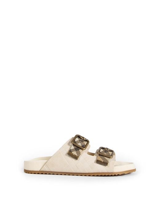Burberry Natural Double Bouckle Checked Sandals