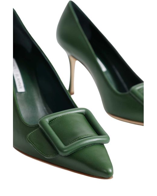 Manolo Blahnik Green Maysalepump 90 Buckle Detail Pumps