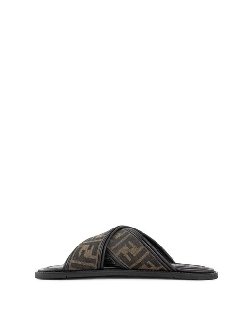 Fendi Black Ff Fabric Slides for men