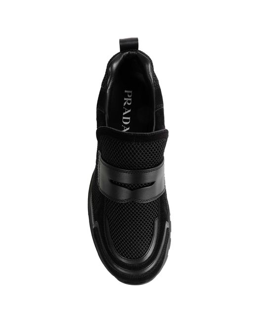 Prada Black Prax Mesh And Leather Loafers for men