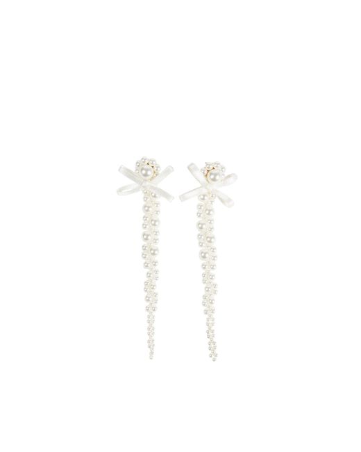 Simone Rocha White Pearl Bow Drop Earrings