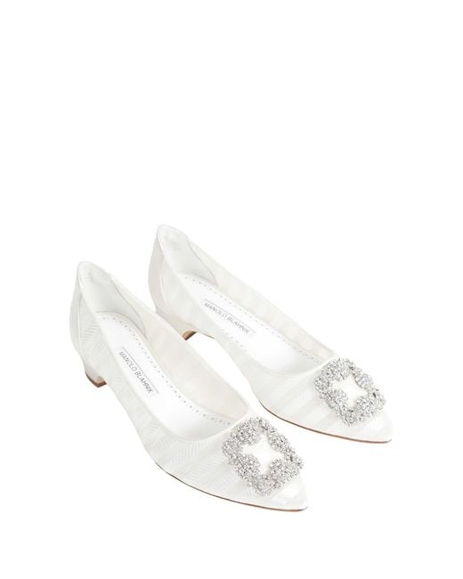 Manolo Blahnik White Hangisi Bar Pumps