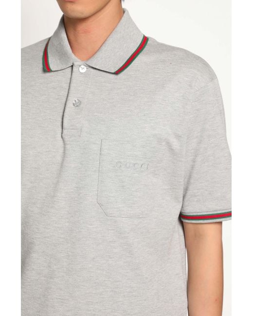 Gucci White Web Logo Pocket Polo for men