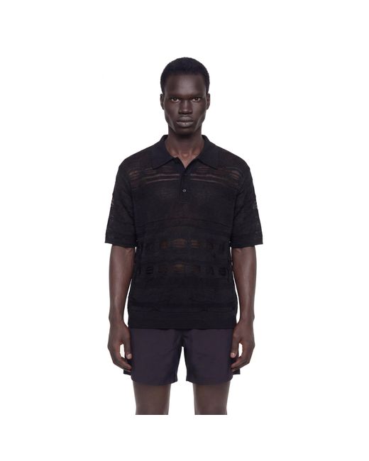 Laneus Black Lightweight Jacquard Knit Polo for men