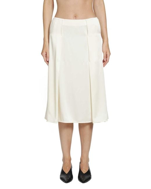 Jil Sander White Envers Satin Pleated Skirt