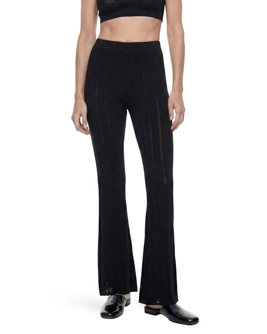 Laneus Black Ribbed Openwork Bootcut Leggings
