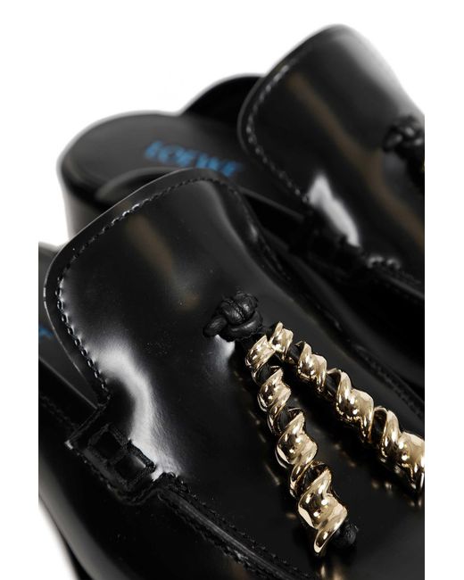 Loewe Black Brushed Leather Edge Loafer Mules
