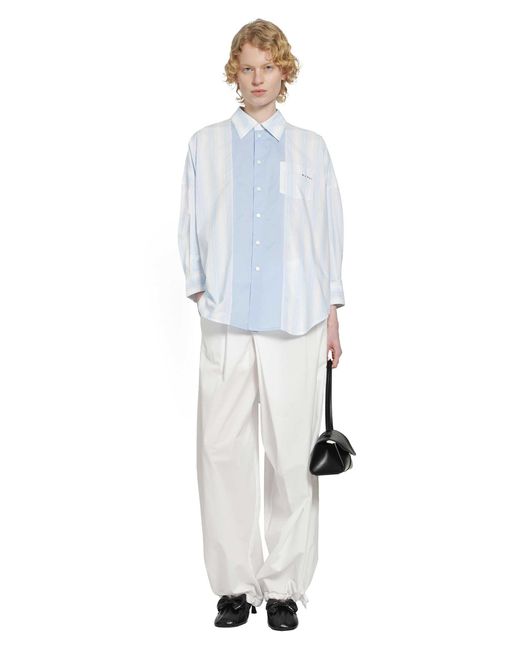 Marni Blue Cotton Poplin Pinstriped Patchwork Shirt