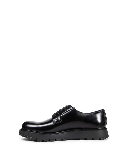 Prada Black Brushed Leather Lace-Up Shoes for men