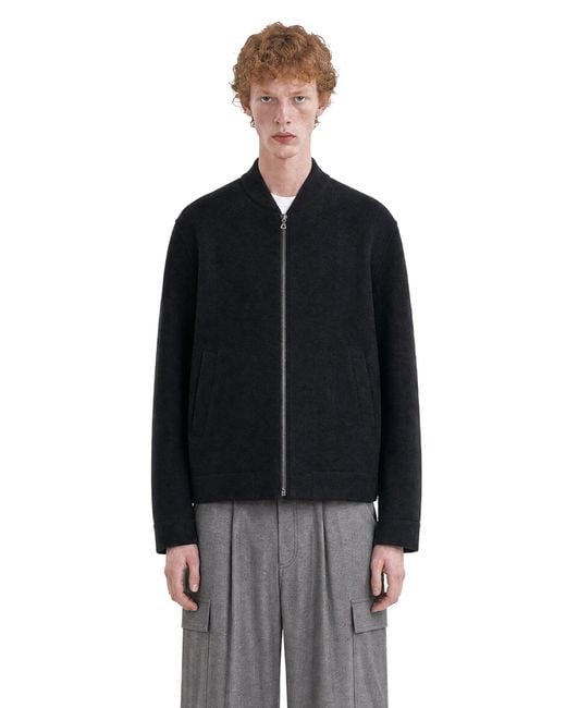 Harris Wharf London Black Boiled Wool Bomber Jacket for men