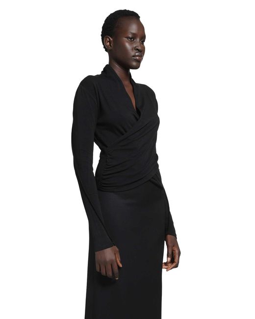 Thom Krom Black Stretch Cotton Modal Wrap Top