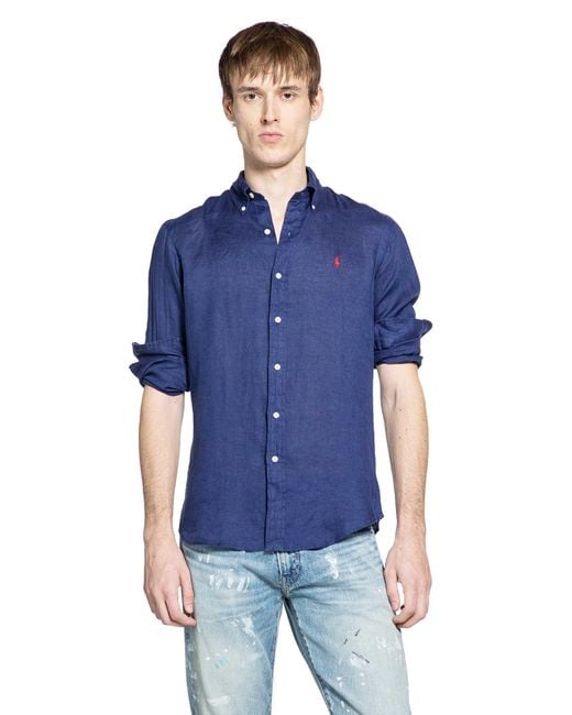 Polo Ralph Lauren Blue Custom Fit Linen Shirt for men
