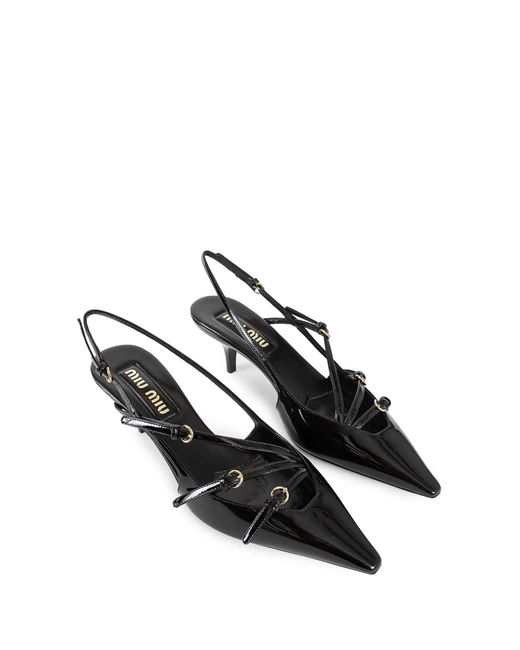 Miu Miu Black Patent Leather Slingbacks With Buckles