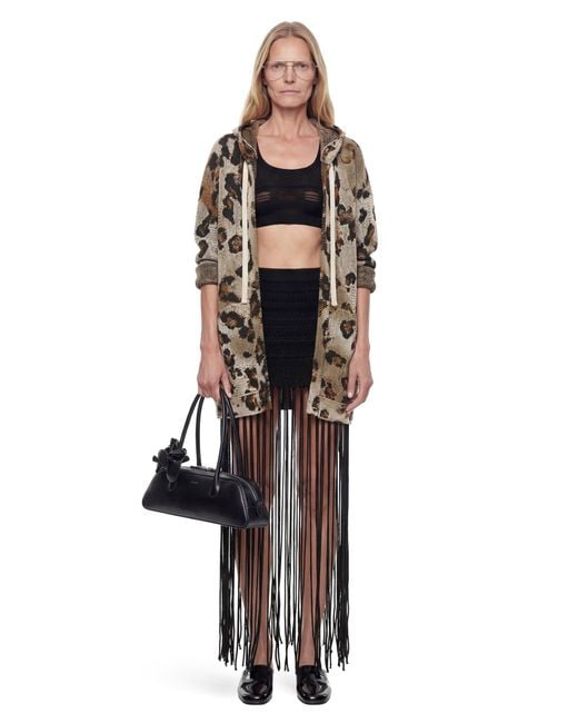 Laneus Black Fringed Crochet Knit Skirt