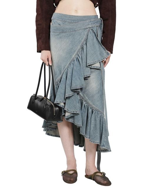 Alaïa Blue Denim Ruffle Skirt