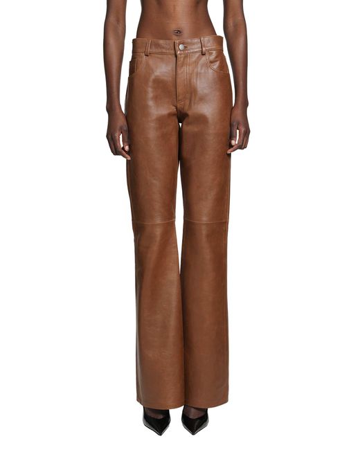 Haikure Brown Flora Silky Leather Trousers