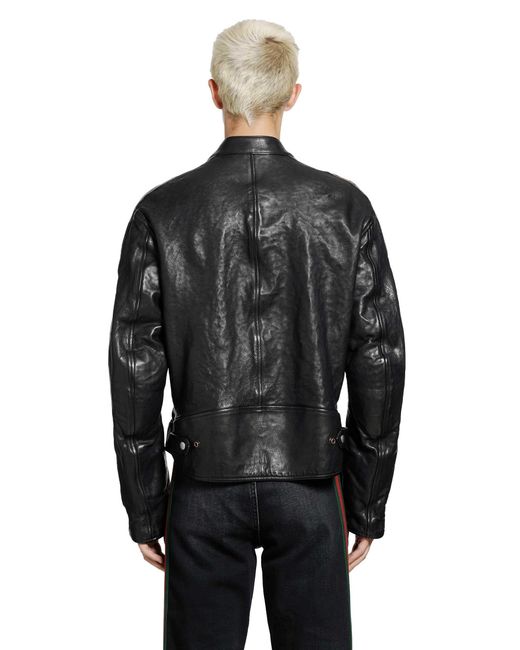 Gucci Black Buffalo Leather Biker Jacket for men