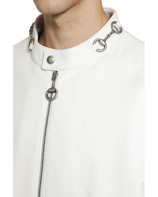 Gucci White Leather Horsebit Biker Jacket for men