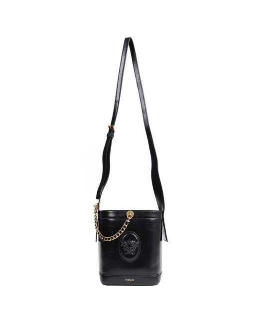 Versace Black Pivot Mini Leather Buket Bag