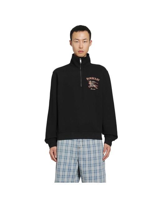 Burberry Black Knight Check Half-Zip Sweatshirt for men