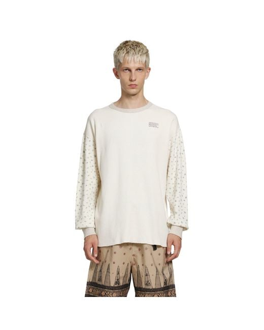 Kapital White Waffle Jersey Calico Long Sleeve T-Shirt for men