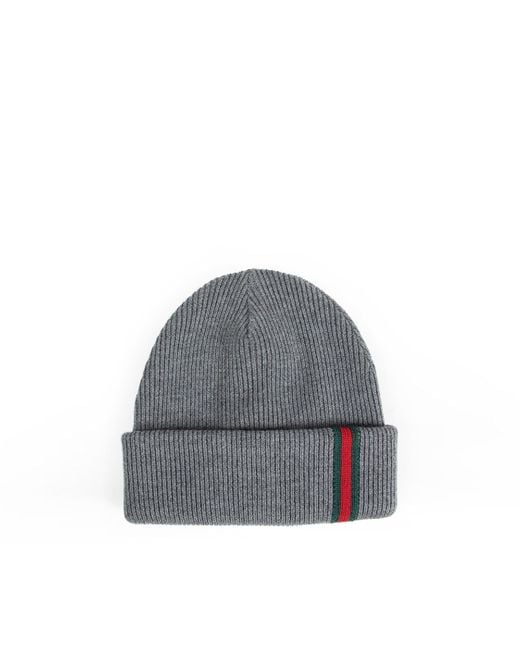 Gucci Gray Web Wool Beanie for men