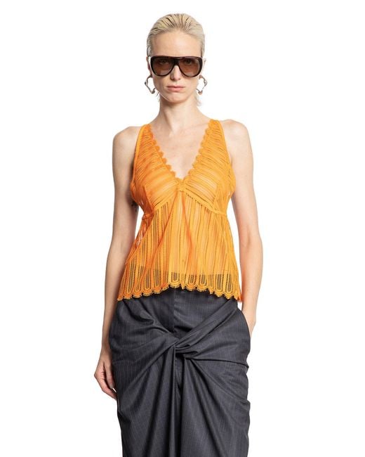 Litkovskaya Orange Sheer Lace And Check Cotton Tank Top