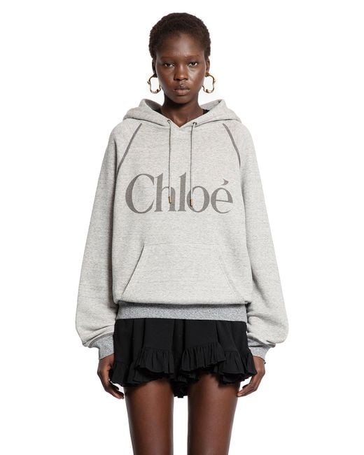 Chloé Gray Oversized Logo Hoodie Sweatshirt