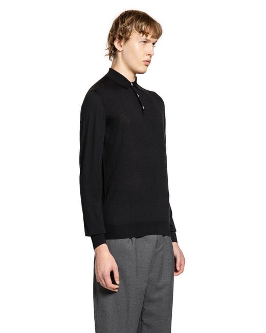 Lardini Black Long Sleeve Wool Polo for men