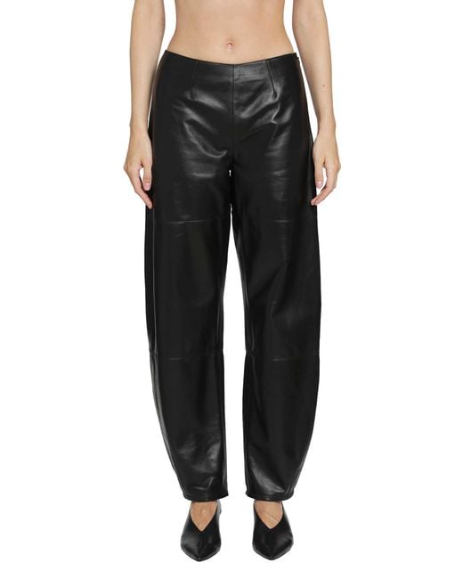 RETORI Black Leather Barrel Pants