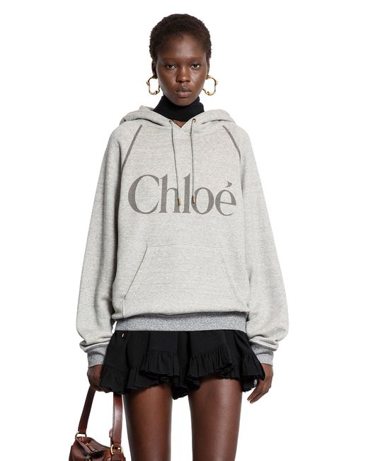 Chloé Gray Oversized Logo Hoodie Sweatshirt