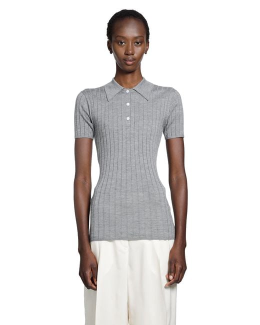 Totême Blue Ribbed Cashmere Silk Polo