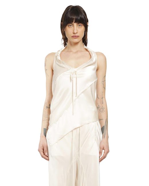 Yehuafan White Silk Satin Sleeveless Top