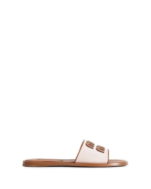Miu Miu Pink Canvas And Leather Slides