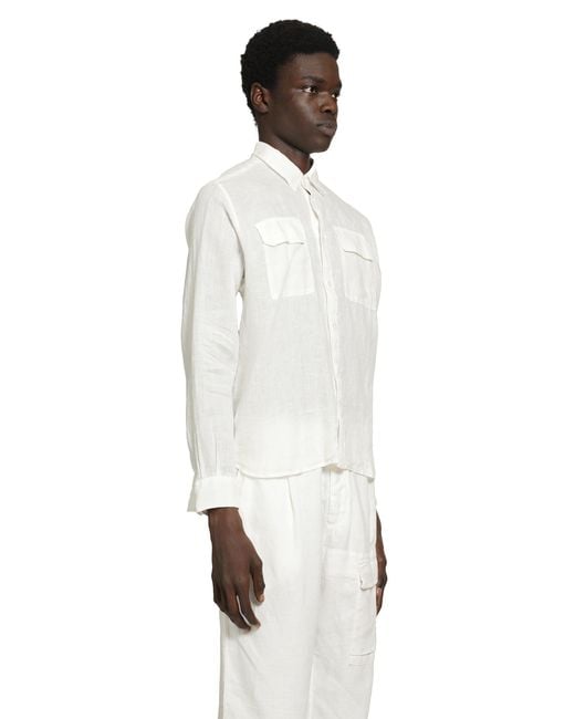 C P Company White Lightweight Linen Lens Shirt for men