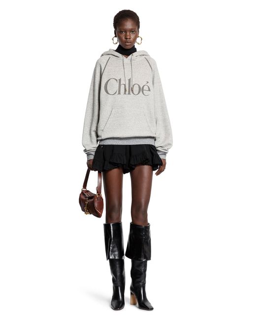 Chloé Gray Oversized Logo Hoodie Sweatshirt