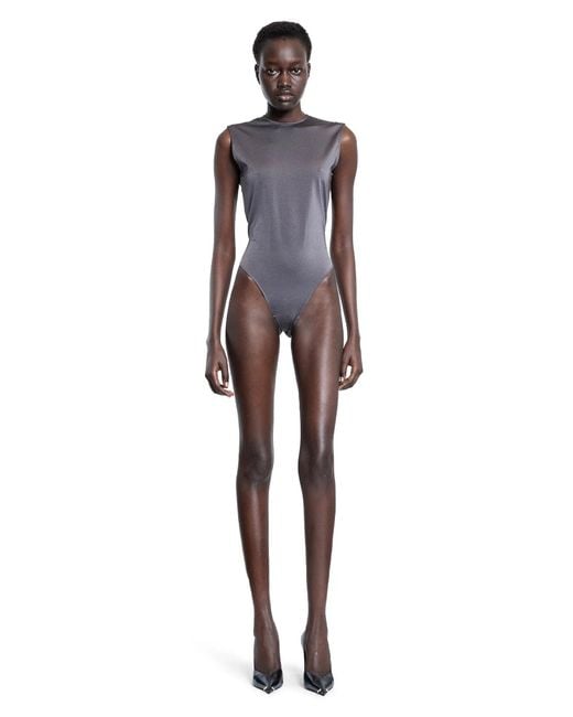 Mugler Purple Sleeveless Shoulder Logo Bodysuit