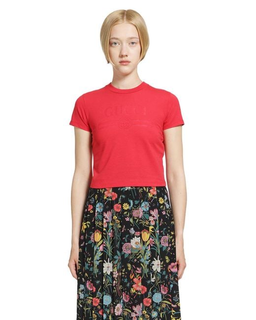 Gucci Red Interlocking G Cropped T-Shirt