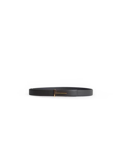 Tom Ford Black Grained Leather Slim Reversible Belt for men