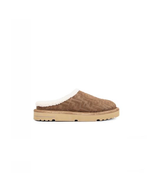 Fendi Brown Ff Suede Mules for men