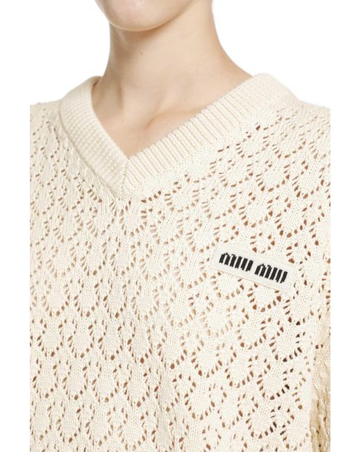 Miu Miu Natural Cotton V-Neck Sweater